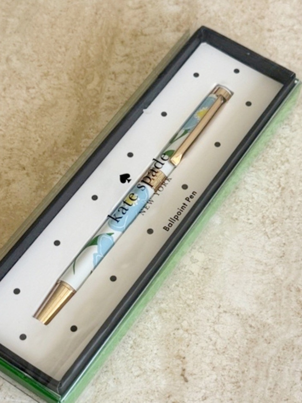 Kate Spade Sunshine Floral Ballpoint Pen - White, Blue & Gold